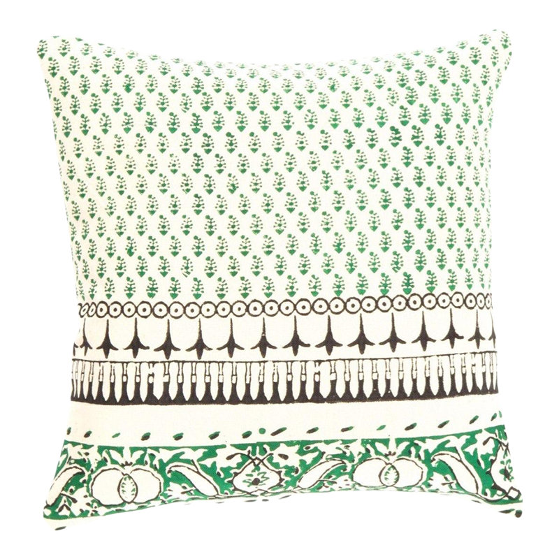 Gloria Square Pillow Cover & Insert, Black/Green/Beige
