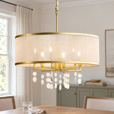 23.6" Coastal 6-Light Rope Drum Chandelier with Capiz Shell Accents