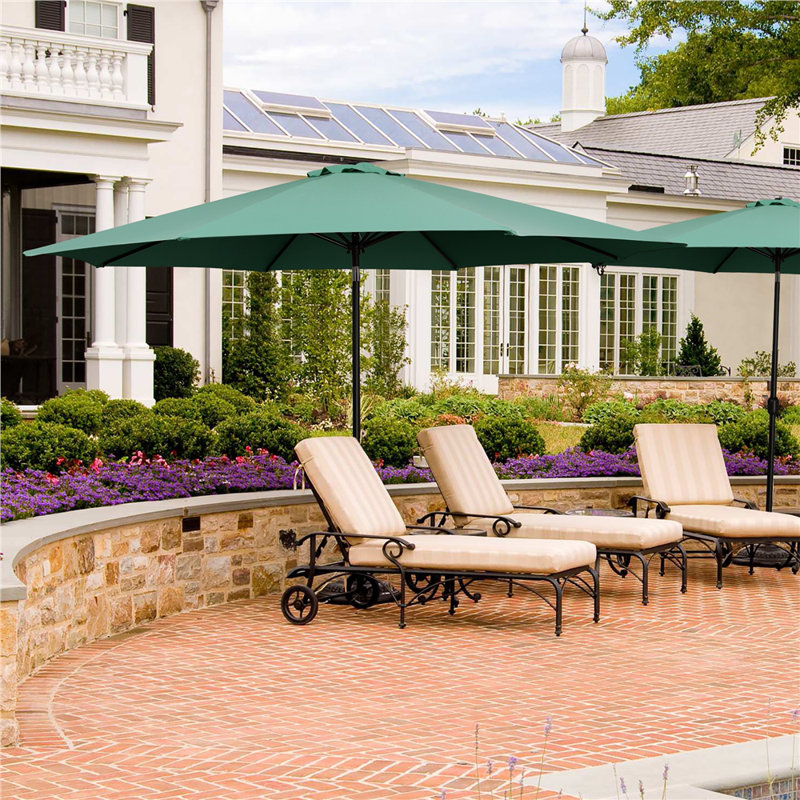 Parasol de patio long avec bouton-poussoir de 132 po Tlit, Vert foncé