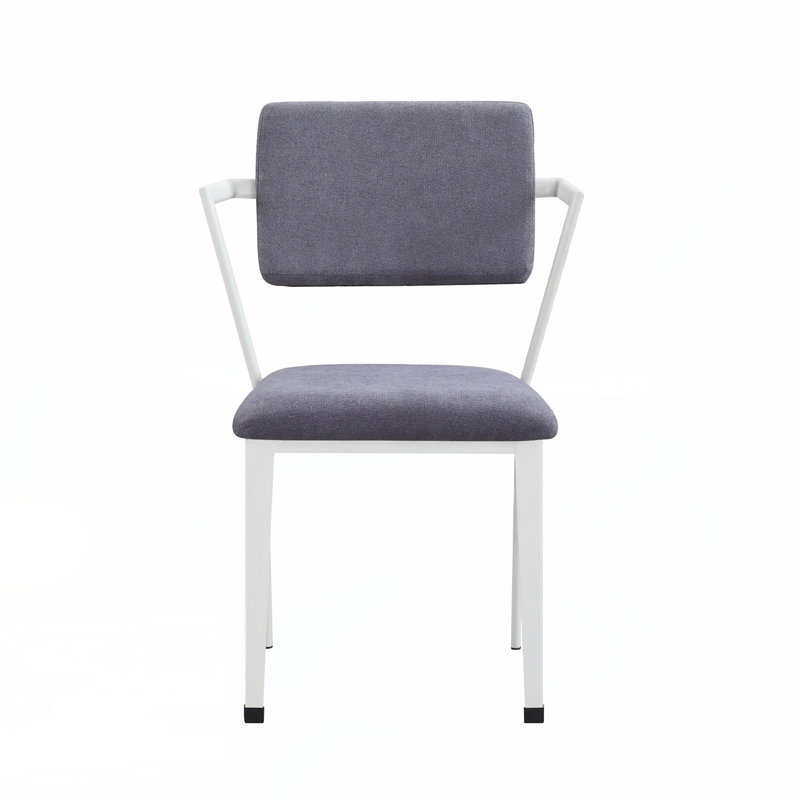 Chaise de bureau en métal avec coussin rembourré, gris et blanc
