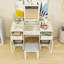 Bureau de coiffeuse 2 en 1 avec miroir, tabouret rembourré et grand rangement