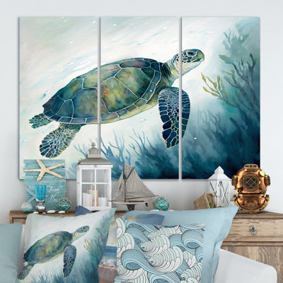 " Watercolor Turtle Swimming III " 3 - Pieces
