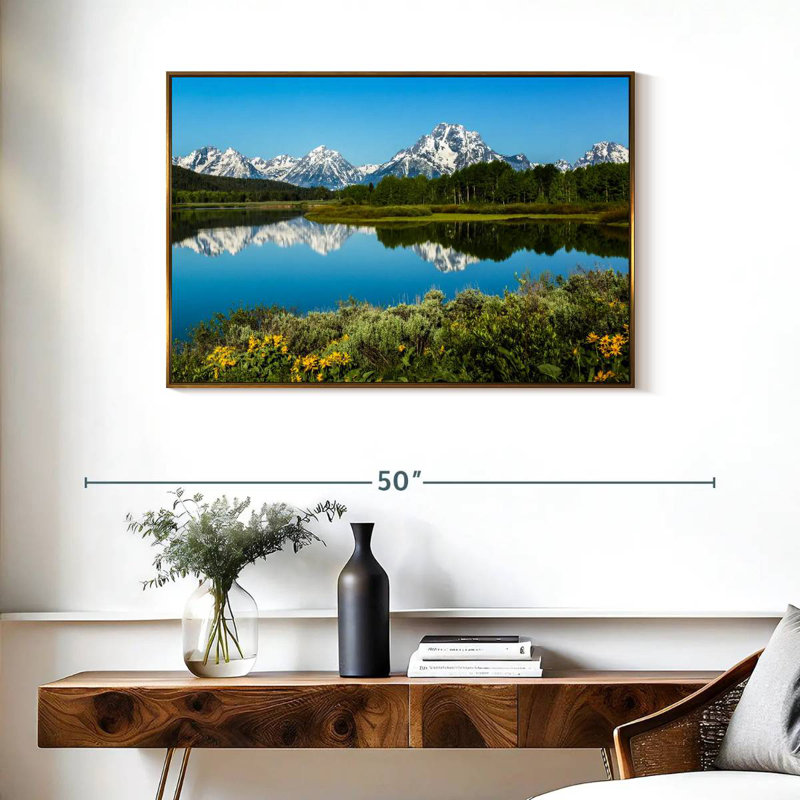 Réflexions du lac Grand Teton, Cadre flottant doré, 37 po x 25 po