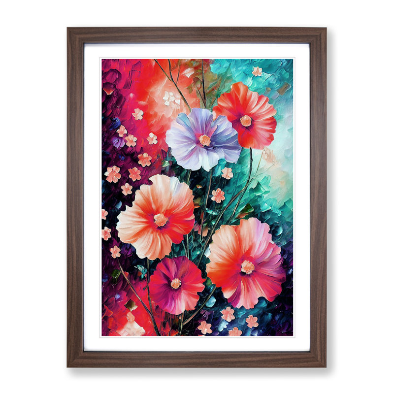 Bunch of Flowers No.2 - Wall Art, 36cm H x 27cm W x 2cm D, Walnut Framed, White