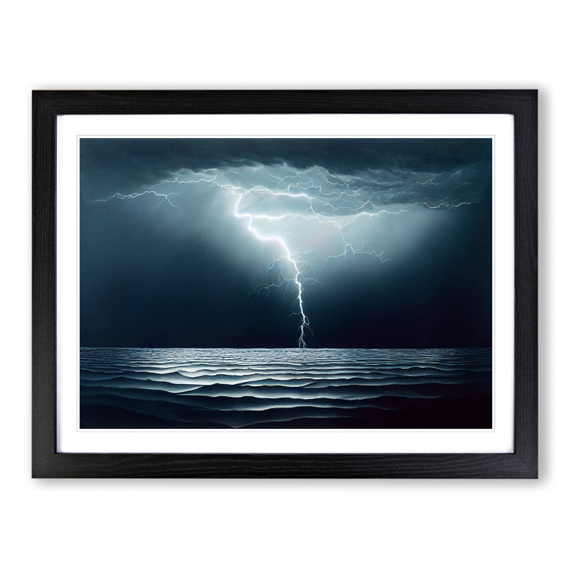 XH1022-3035X Electrifying Ocean Thunderstorm - Single Picture Frame Print, Black , 34cm H x 46cm W x 2cm D