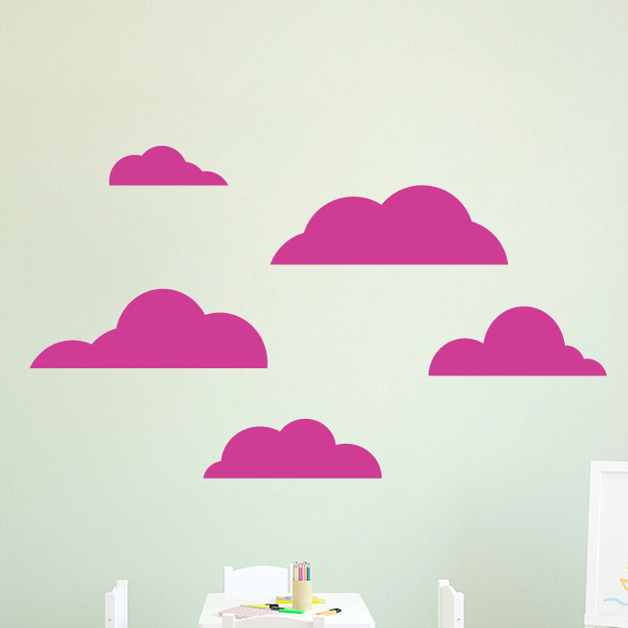 Ensemble de 5 décalcomanies murales cloud, Rose vif