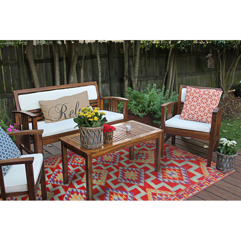 Tapis d'intérieur / extérieur rouge de style Sud-Ouest Agatha-Alice, Rectangle de 4 pi x 6 pi