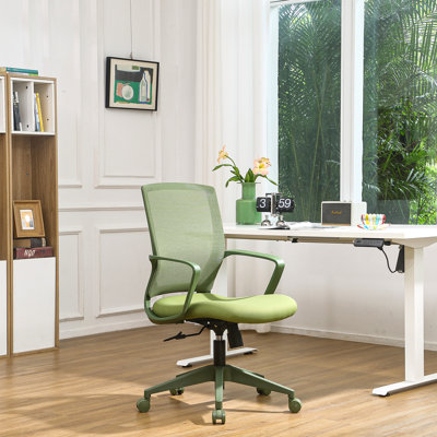 Chaise de bureau ergonomique en maille de 56 cm (22 po), chaise de travail pivotante supportant jusqu'à 159 kg (350 lb) avec accoudoirs fixes, idéale pour le bureau à domicile ou la chambre.