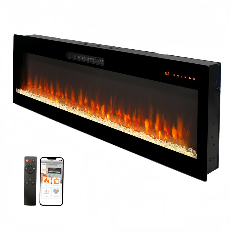 Smart 50" Wifi-Enabled Electric Fireplace Heater, Recessed In-Wall And Wall-Mounted, 18.58" H x 50" W x 4.92" D
