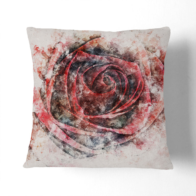 Rose Watercolour Cushion with Filling, 40cm H x 40cm W x 15cm D, Black