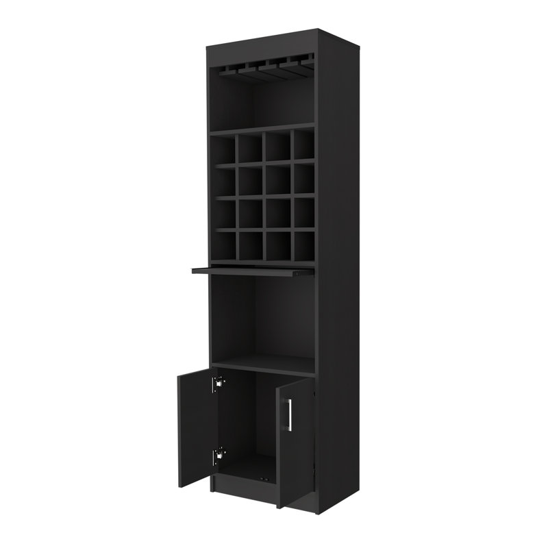 Kabul Kava Bar Cabinet with Double Doors, Two Shelves, and Six Wine Cubbies, Black Wengue