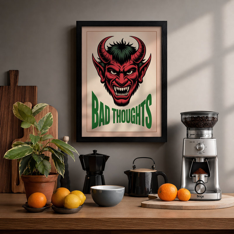 Bad Thoughts Retro - Framed Print, Black, A3 - 42.0 x 29.7 cm