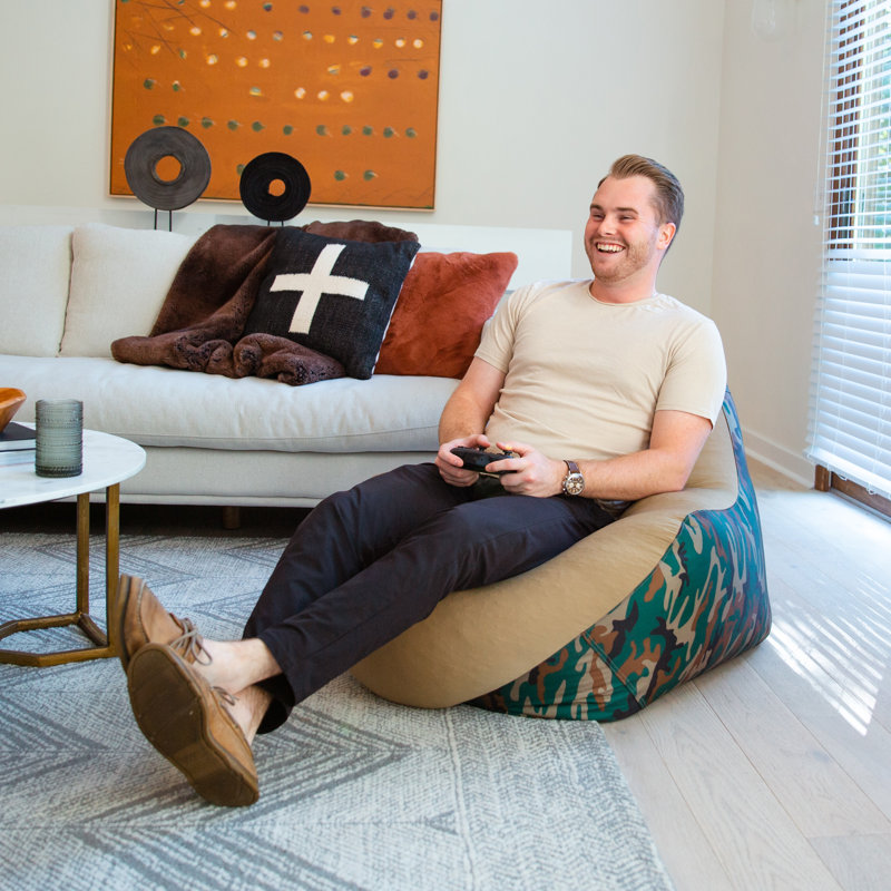 Big Joe Warp Soft Spandex Gaming Bean Bag Chair, Green Camo/Tan Polyester Blend