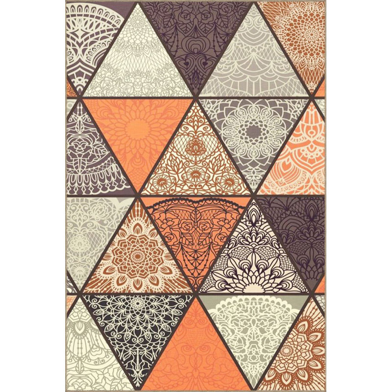 Tapis décoratif à motif géométrique triangulaire orange, Sous-tapis rond 3 pi 11 po inclus