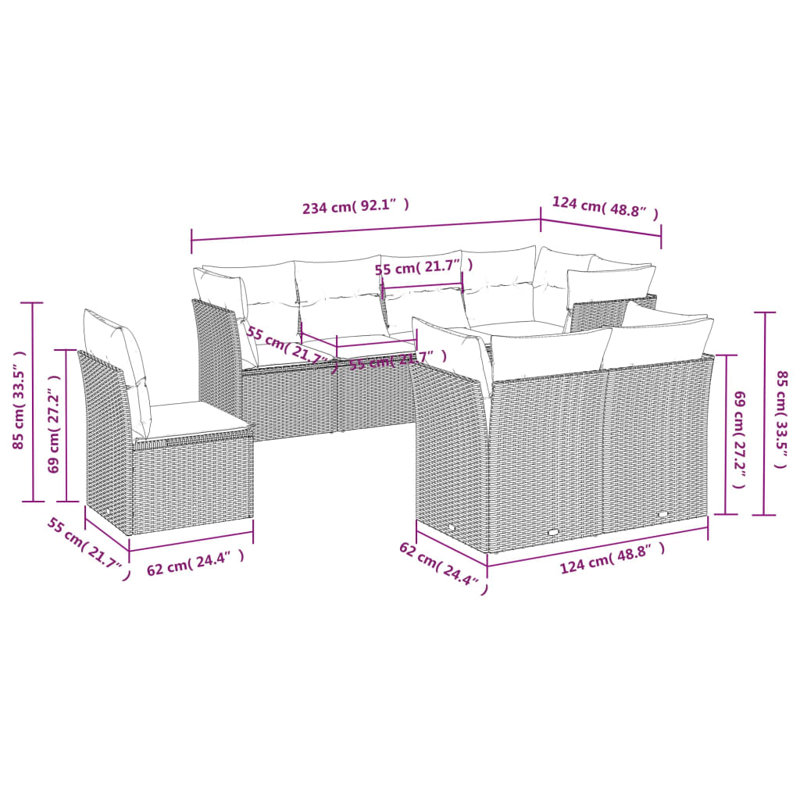 Ensemble de canapé de jardin modulaire en rotin PE 8 pièces Vidaxl