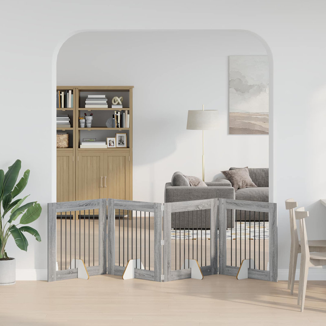 Dog Gate With Stands Engineered Wood Fence Pet Containment Living Room