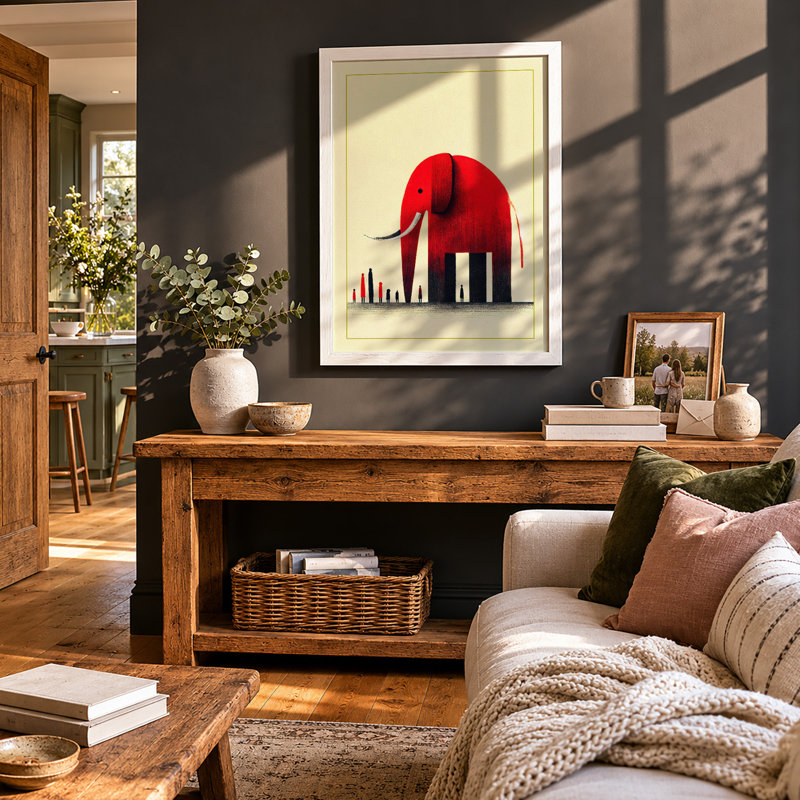 Elephant Over City Modern 1 Piece Single Picture Frame Wall Art, A1 - 84.1 x 59.4 cm, White