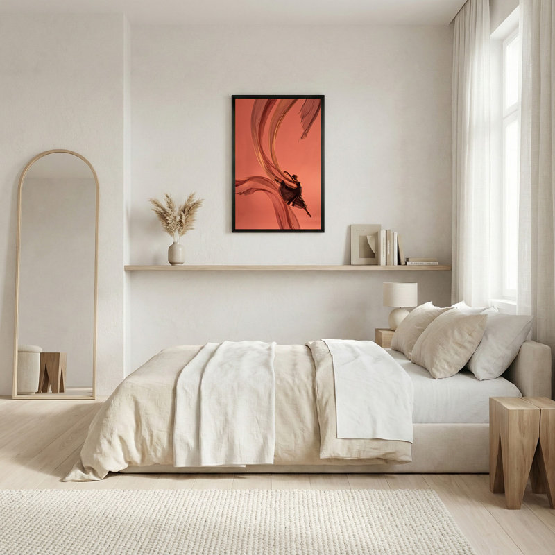 «Danseuse» sautant avec un tissu transparent sur toile rose, H 18 po x l 12 po