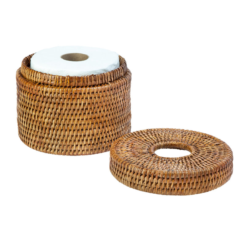 Porte-papier hygiénique sur pied en rotin Everard, Brun miel