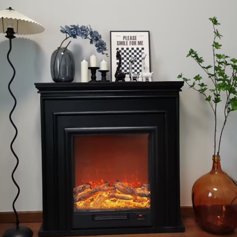 Black Manufactured Wood Electric Fireplace, 39.37" H x 47.24" W x 10.63" D