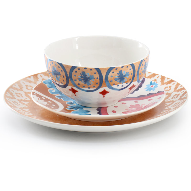 HomeStyle Entertaining Savoury Saffron 18 Piece Round Fine Ceramic Dinnerware Set