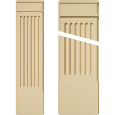 Signature Urethane Fluted Pilaster w/ Decorative Capital & Base, 12"W x 48"H x 2"P (Pair), Base Can Be Trimmed Up to 6 5/8", High Density Milled Urethane, Factory Primed Tan, Sold As Pair