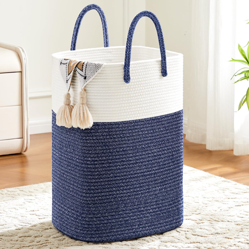 Panier à linge en corde de coton tissé, organisateur de rangement pliable et respirant pour vêtements, jouets et couvertures