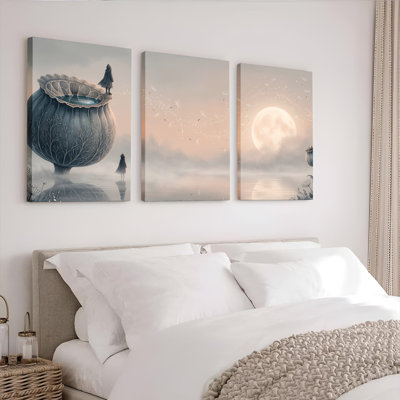 Ensemble de 3 toiles décoratives fantastiques représentant des paysages, idéales pour le salon, la chambre à coucher ou la décoration intérieure.