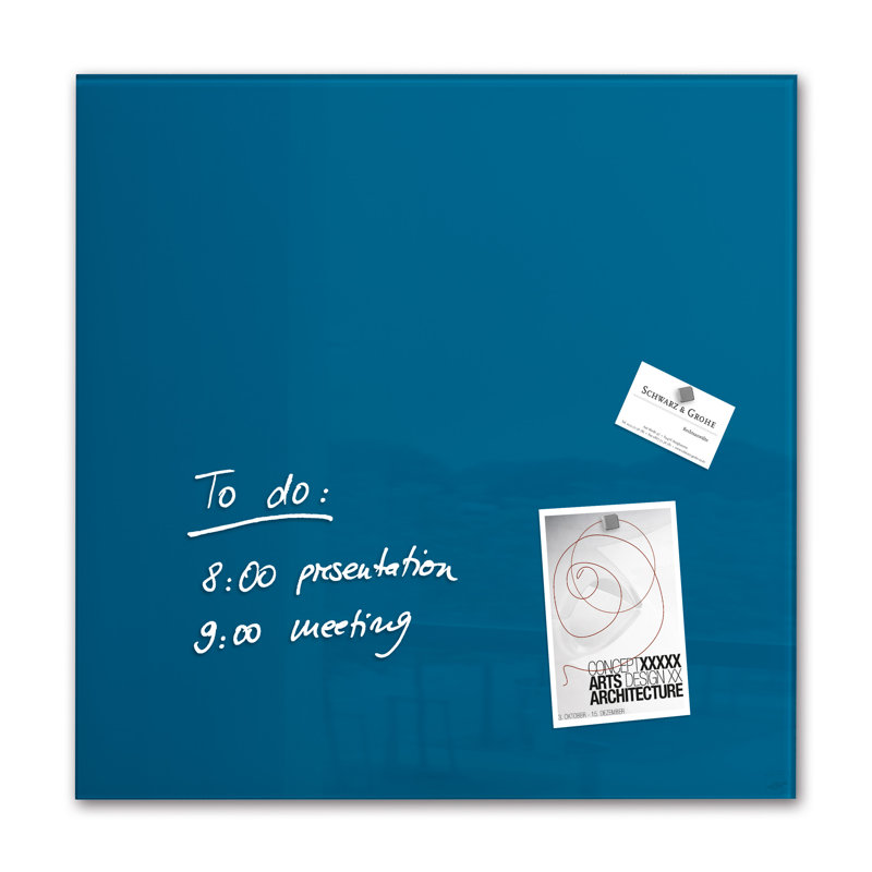 Artverum Wall Mounted Glass Board, 48cm H x 48cm W x 48cm L, Blue