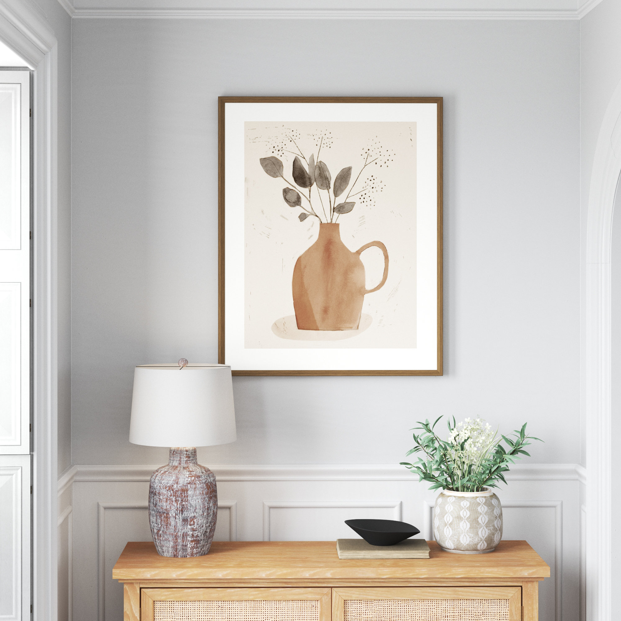 La Planta II (Floral Vase) by Victoria Barnes, Light Bronze Framed Paper Paper, 37" H x 31" W