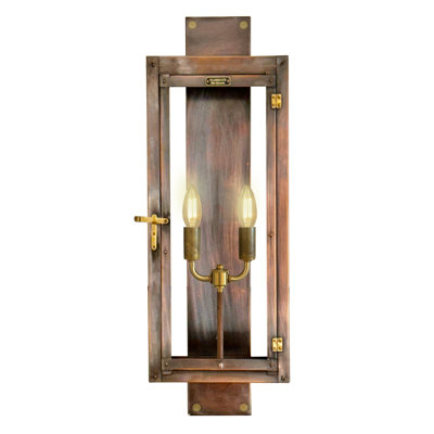 Flambeaux Lighting Metropolitan Flush Mount Electric Lantern, Handcrafted Copper Backplate - 24