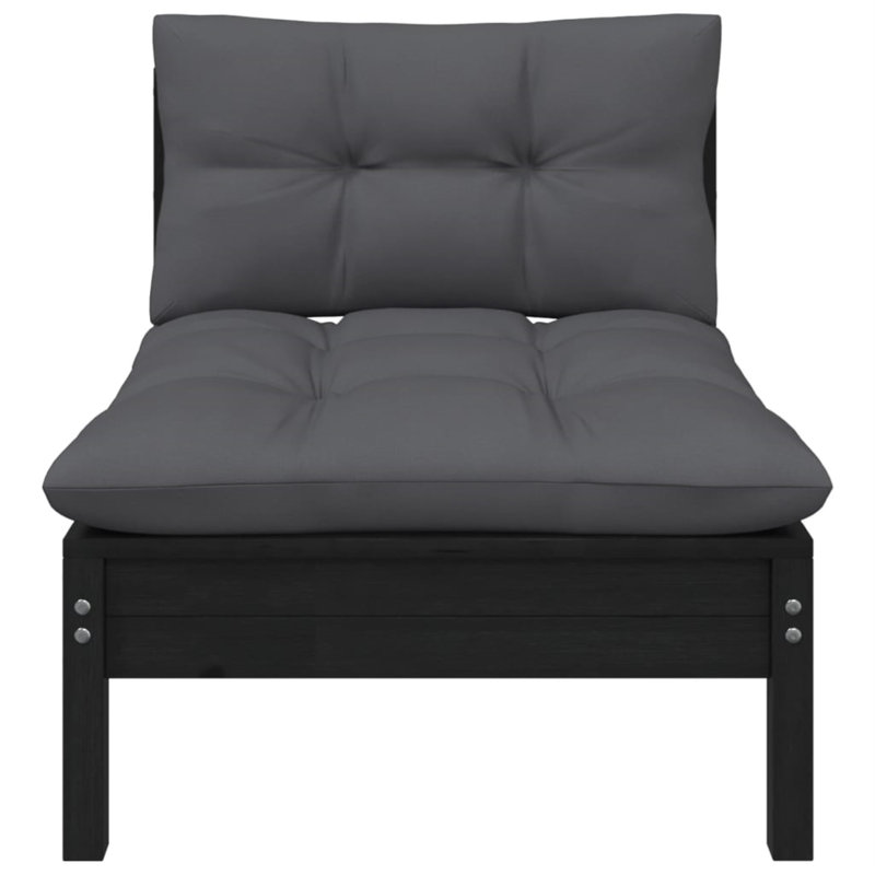 Canapé d'extérieur de 25 po de largeur avec coussins Damesha, Noir, Noir