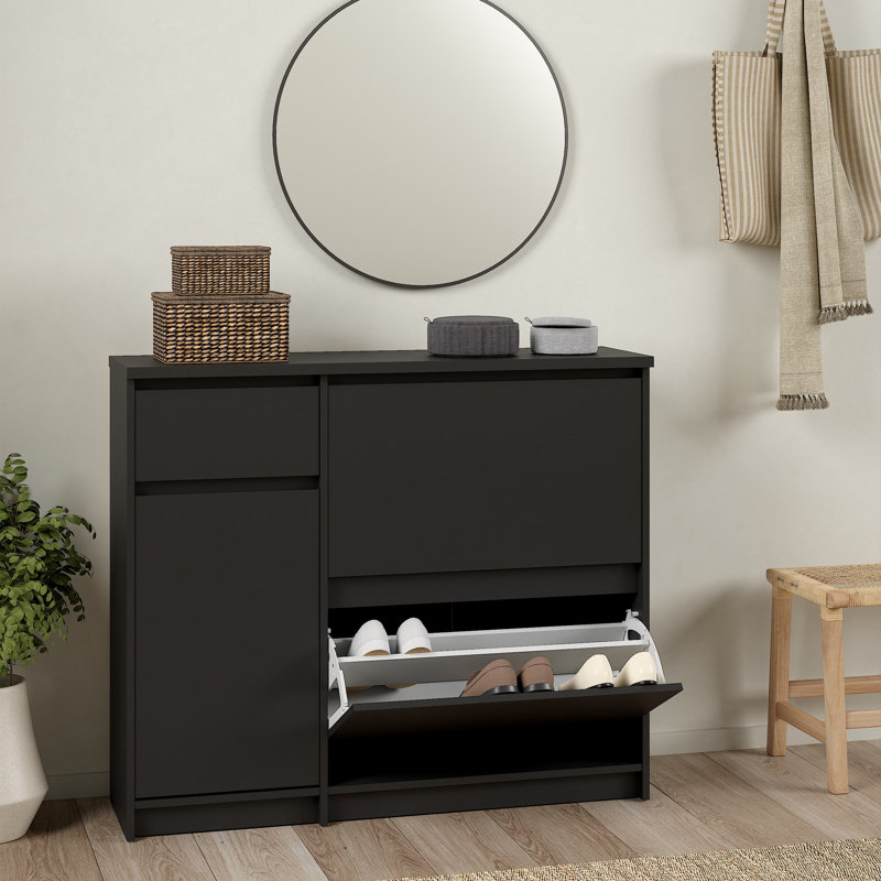 Aveon 12 Pair Shoe Storage Cabinet, Black Matt