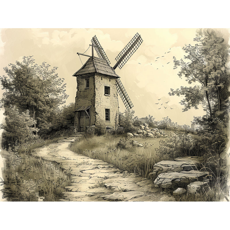 Windmill Landscape Bathroom Room Darkening Curtain Pair, 56" W x 80" L