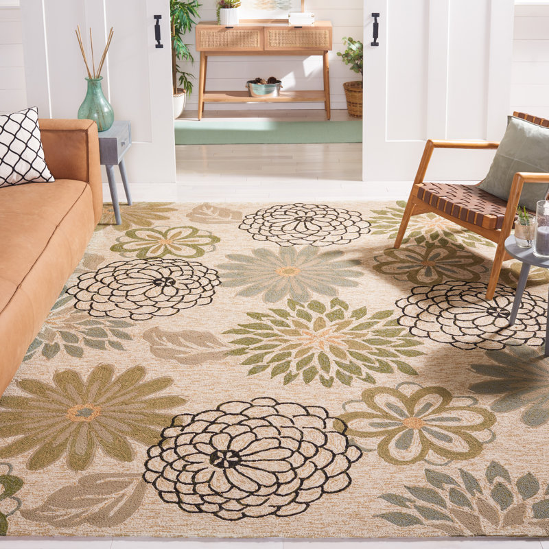 Aldford Hand Hooked Performance Floral Rug, Rectangle 4' x 6'