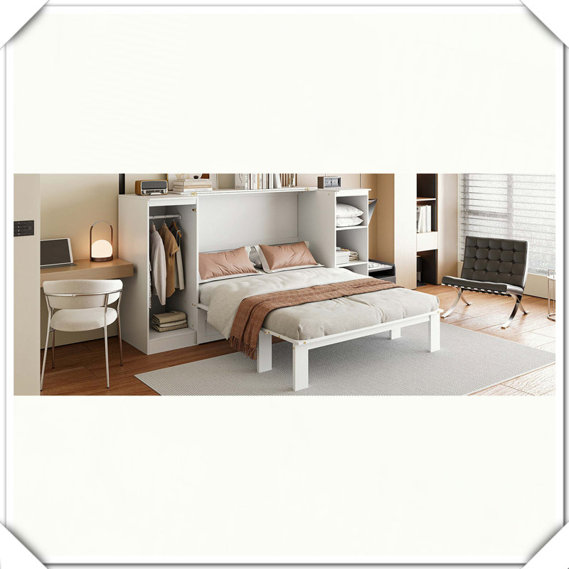 Murphy Bed Bedside Shelves Wardrobe Space-Saving Practical Functional Design,Twin