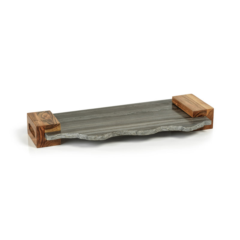 Plateau en marbre gris Kirkhill avec poignées en bois