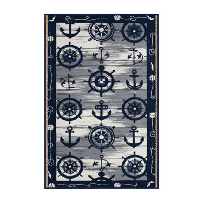 Washable Industrial Nautical Plus Coastal Area Rug