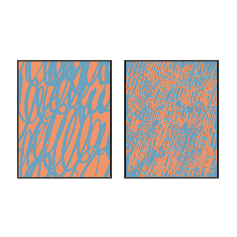 Couleur gribouillis. Ensemble de 2 encadrés par Jacques Pilon - Art mural encadré, H 20 po x l 16 po x P 1,25 po