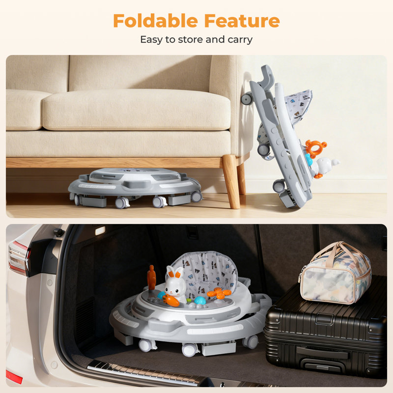 4-in-1 Safety-First Baby Walker & Activity Center with Adjustable Height, Anti-Rollover Base & Foldable Design - 8 Silent Wheels, 2 Anti-Slip Strips, Multi-Function Modes (Learning Walker, Dining Chair, Self-Walk, )