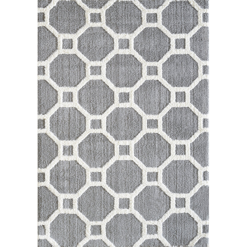 Tapis argenté/blanc Kempf, Rectangle 6 pi 7 po x 9 pi 6 po