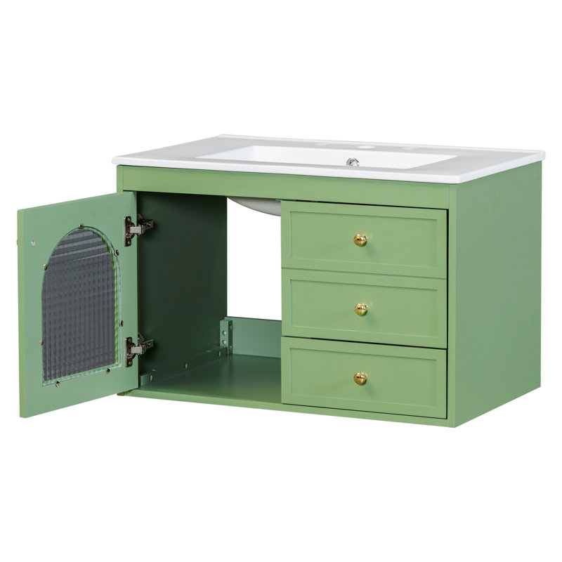 Ensemble de meuble-lavabo et d'armoire flottant 30 po x 18 po x 19,6 po Cantline - 1 porte et 2 tiroirs Cantline