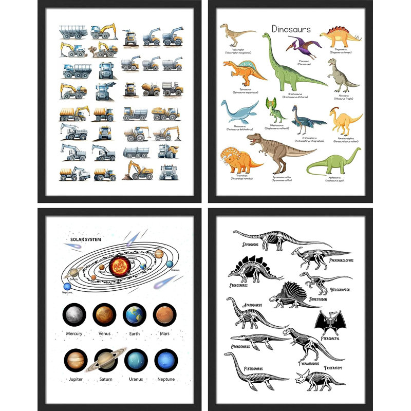 «Dinosaur Planet Solar System», impression encadrée de 4 pièces, Cadre noir, H 14 po x l 11 po x P 1 po