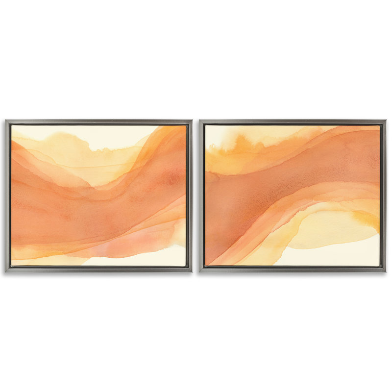  «Curving Orange Waves», ensemble de 2 toiles flottantes encadrées par Grace Popp, H 25 po x l 31 po