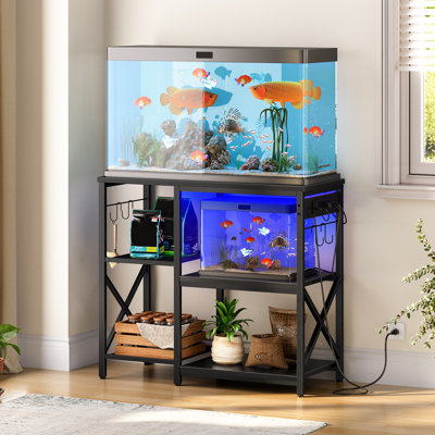 20-29-37 Gallon Fish Tank Stand With Power Outlets And Led Light