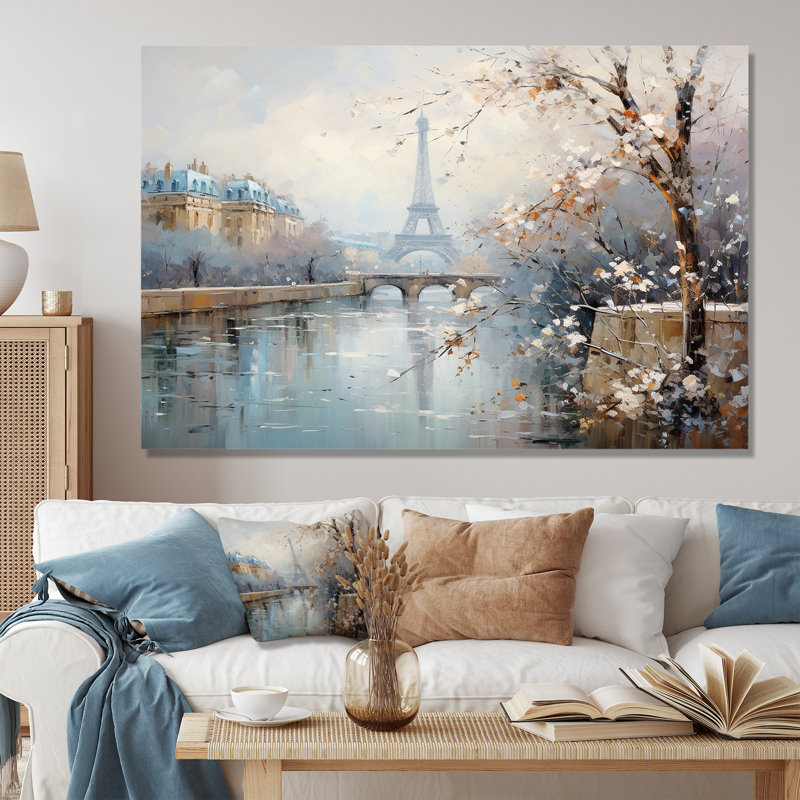 Hiver Paris, Tour Eiffel, charme de ville I - Paris, art mural, Toile tendue, H 40 po x l 60 po x P 1,5 po
