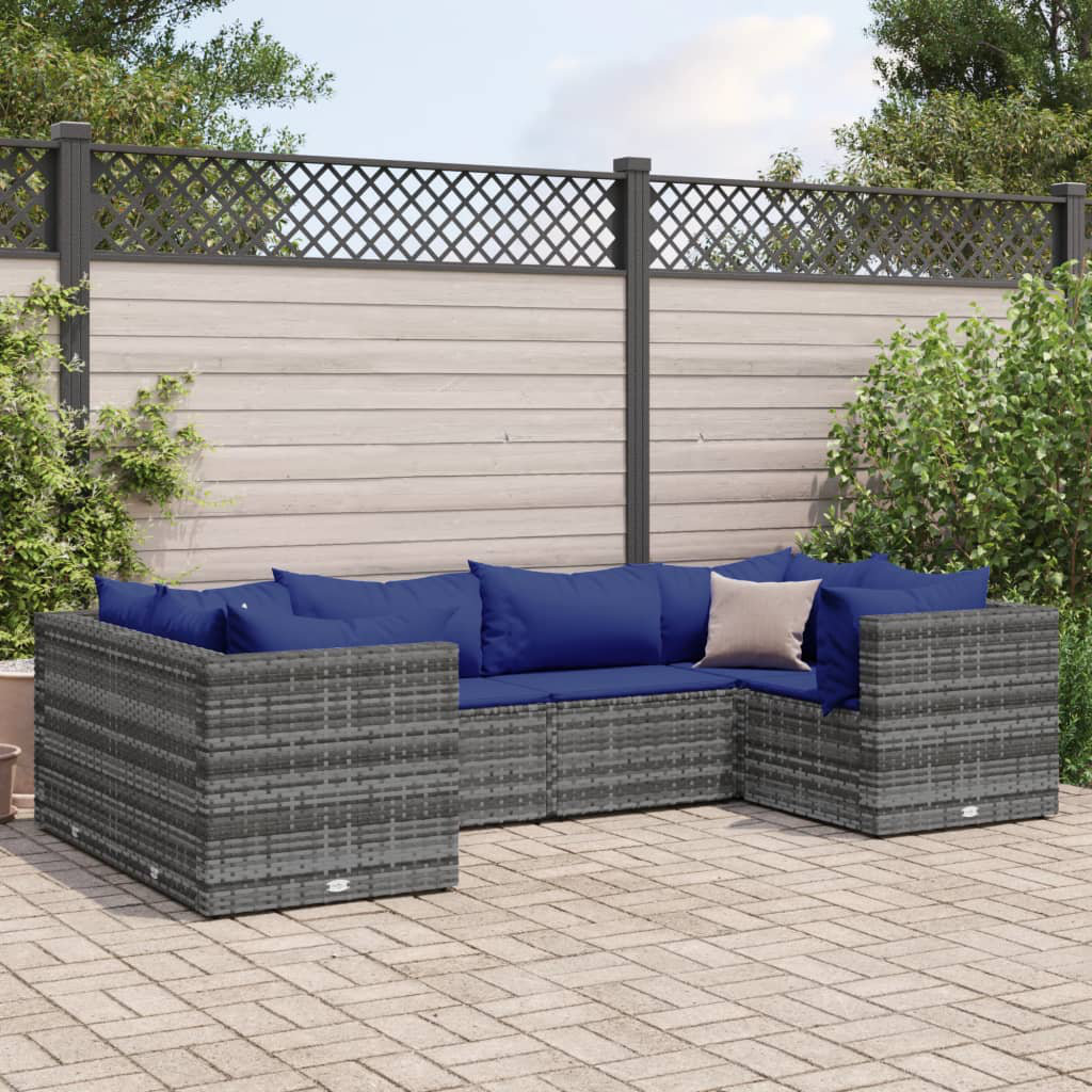 Vidaxl 6-Tlg. Garten-Lounge-Set Mit Kissen Grau Poly Rattan