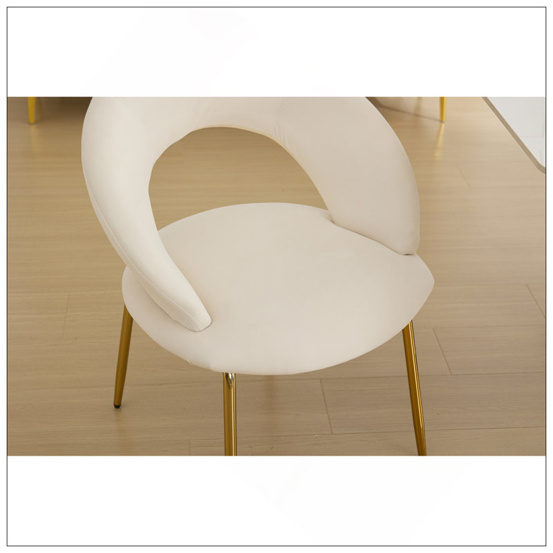 Ensemble de 1 chaises de salle à manger en velours avec dossier incurvé et pieds en métal doré pour la cuisine ou la salle à manger, blanc