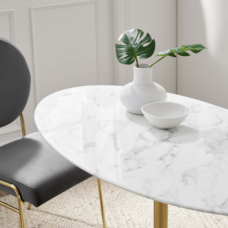 Mid-Century Modern 48" Oval Marble Top Dining Table in Gold