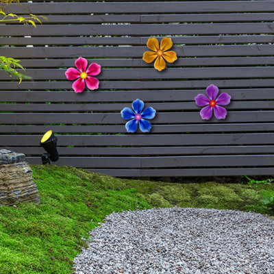 Flowers Outdoor Wall Decor - 4 Pack 6.2'' Metal Flower Wall Art Hanging Decorations